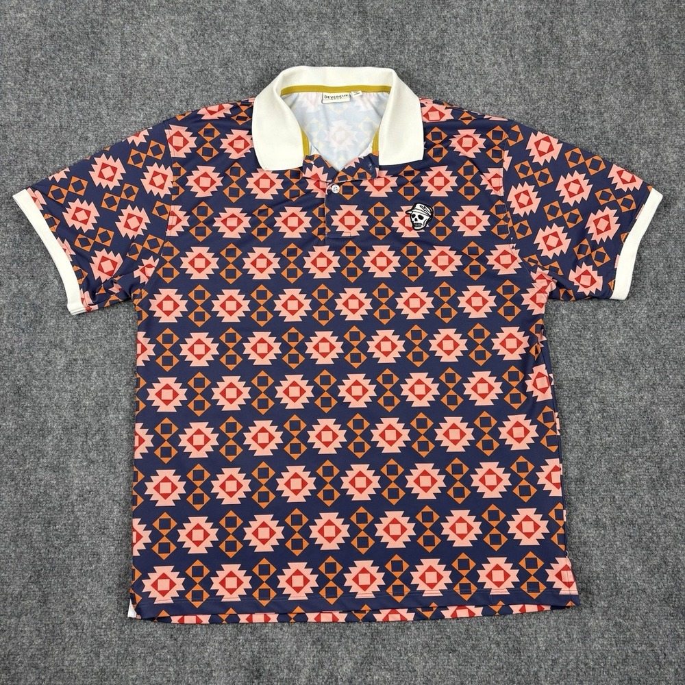 Devereaux Golf Southwest Polo Shirt Men's M Geometric Skull Logo Navy Multi